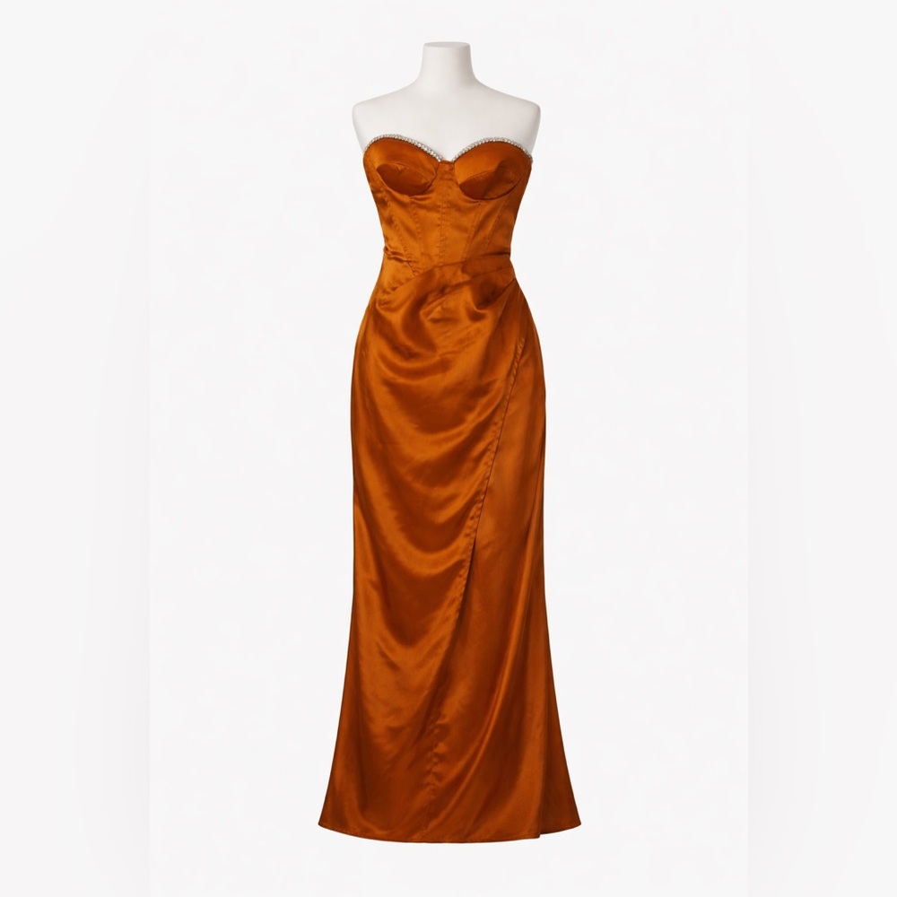 Hello Molly Strapless Satin Corset Gown in Copper
